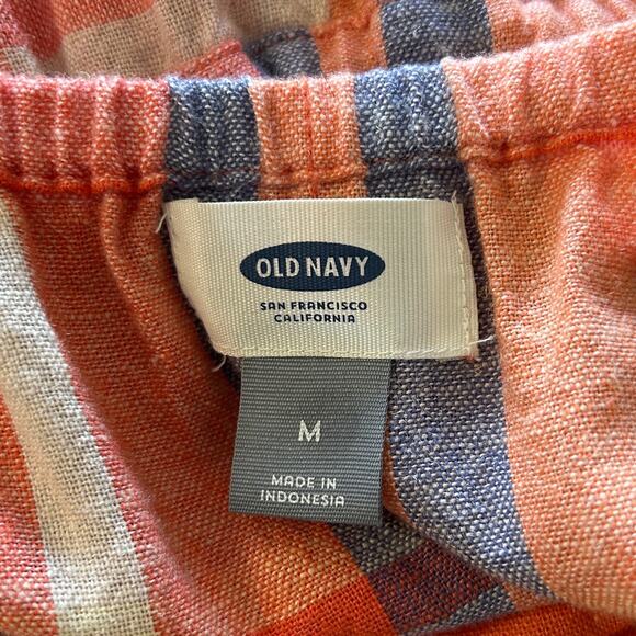 Old Navy Linen Blend Plaid Sundress M Coastal Preppy Cottagecore Summer Pockets - Picture 5 of 6